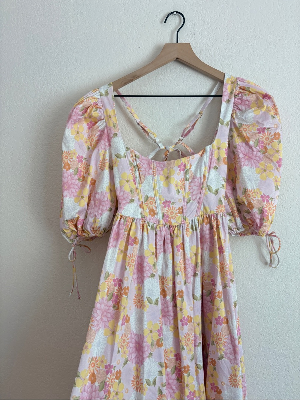 For Love and Lemons Carrie Floral Square-Neck Pink Puff-Sleeve Midi Dress - Picture 6 of 12